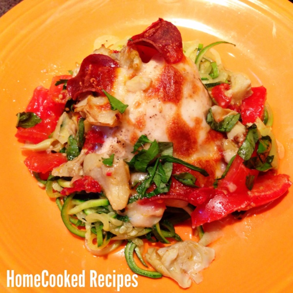 Italian Pizza Chicken Served Over Zoodles